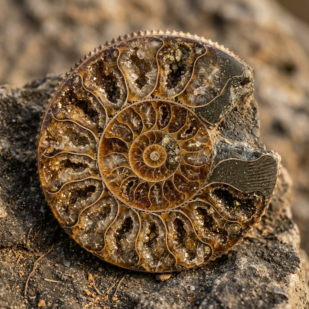 Ammonite fossil spiral